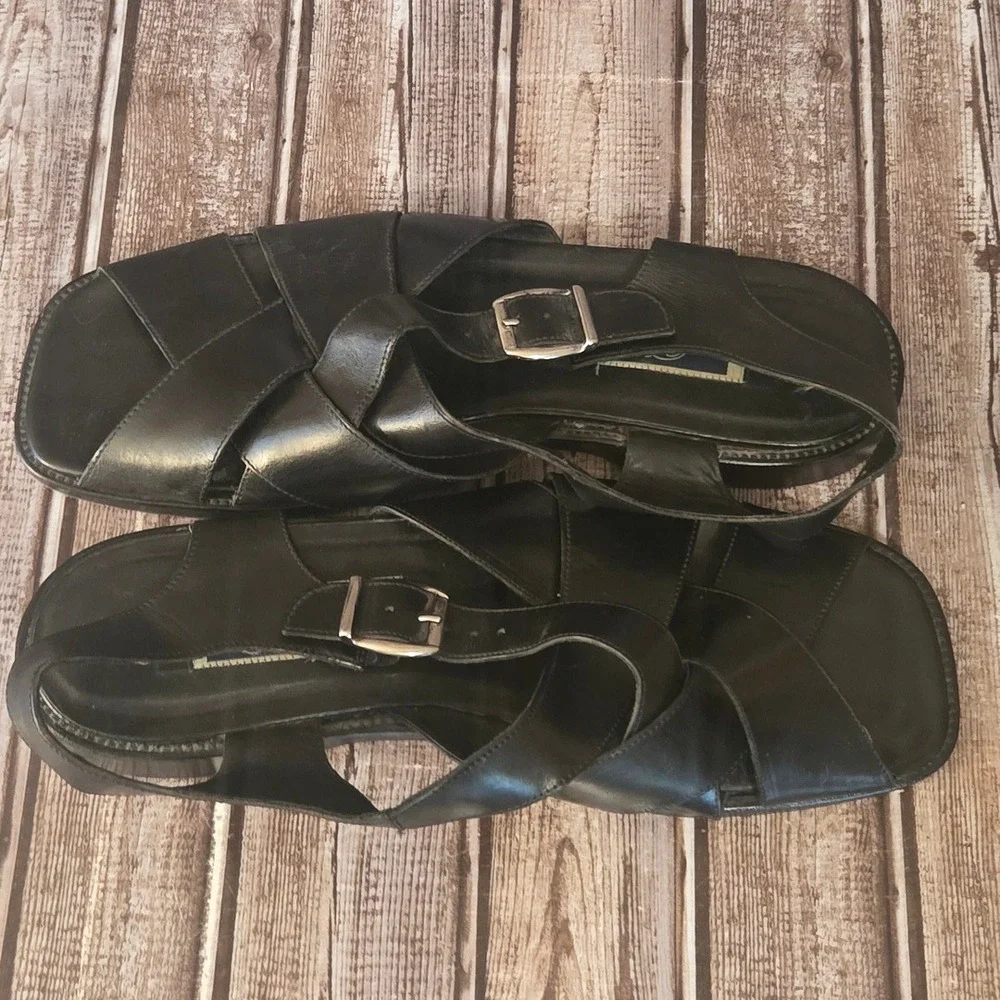 Sz 11 M Mens Cole Haan Bragano Italian Black Leather Fisherman Sandals